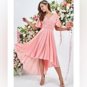 Goddiva Pleated Chiffon High Low Midi Dress